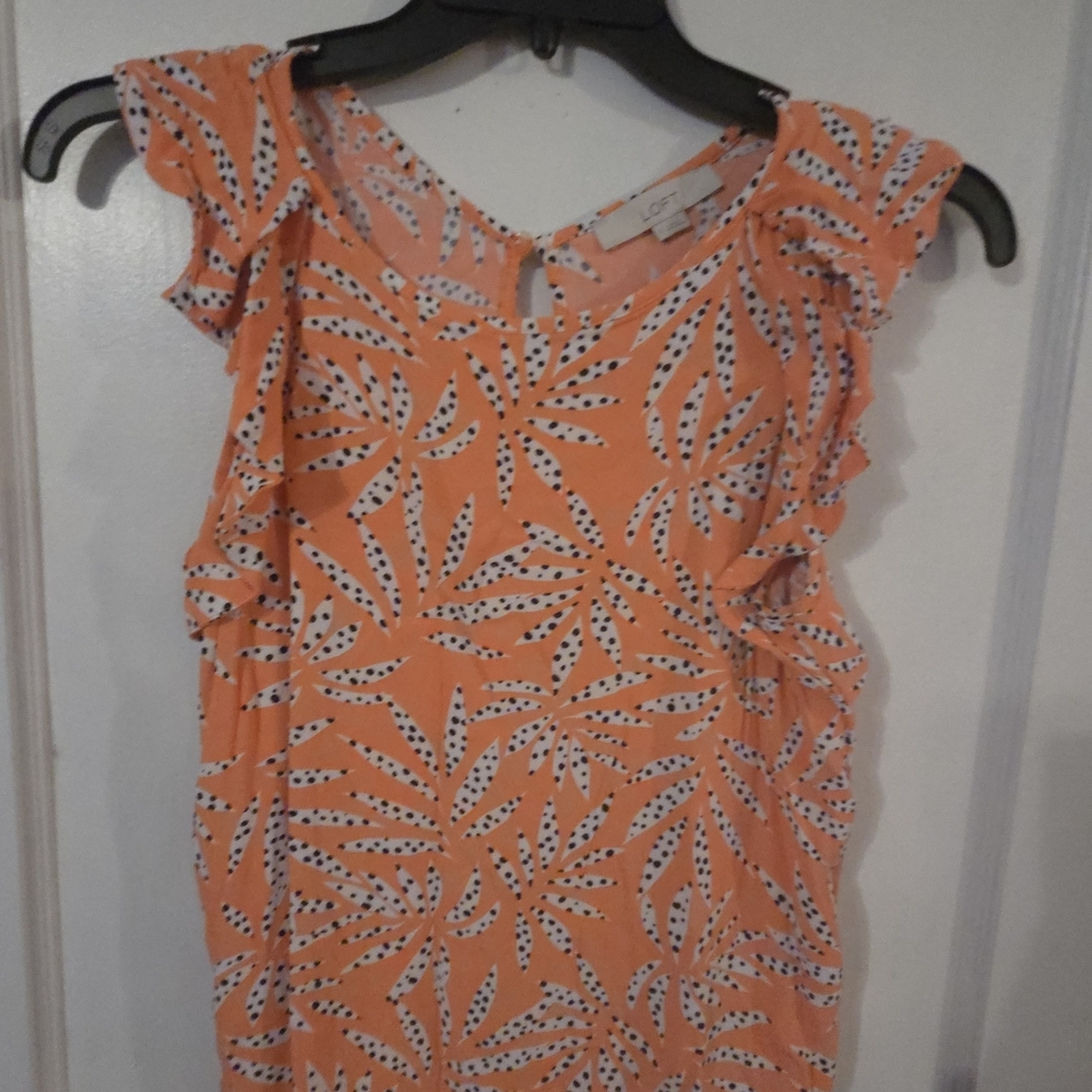 LOFT Orange Leaf Print Blouse